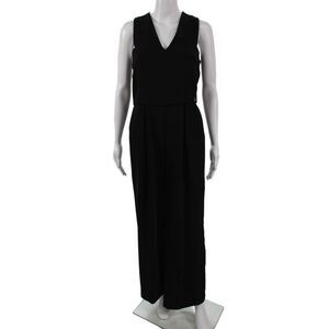 Outline Womens Black V-Neck Sleeveless Jumpsuit Zip Polyester Size 4